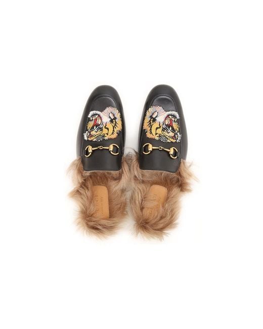 Gucci Brown Princetown With Tiger Appliqueleather for men