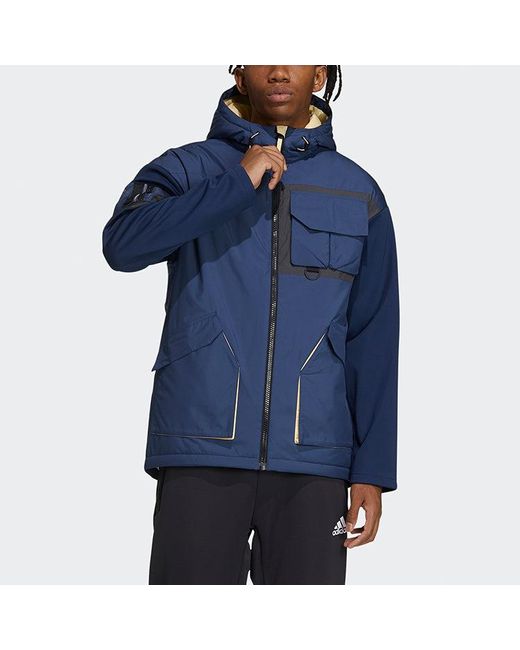 Adidas Blue Urban Pad Jkt Outdoor Sports Hooded Jacket for men