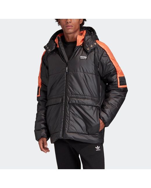 Adidas Black Originals R.Y.V. Padded Stay Warm Colorblock Sports Mid-Length Hooded Padded Jacket for men