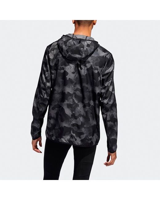 Adidas Blue Sports Training Camouflage Woven Hooded Jacket for men