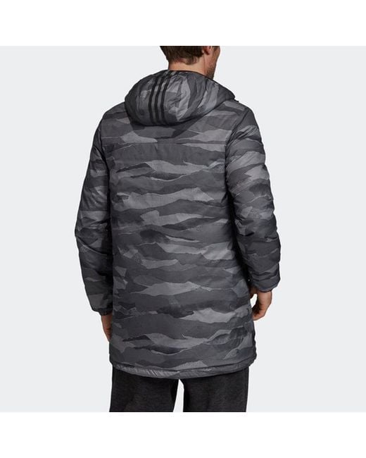 Adidas Black Rev Aop Parka Stay Warm Camouflage Reversible Sports Hooded Down Jacket for men