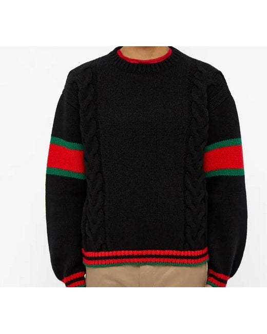 Gucci Black Chucky Grg Long-Sleeved Sweater With Striped Round Neck for men
