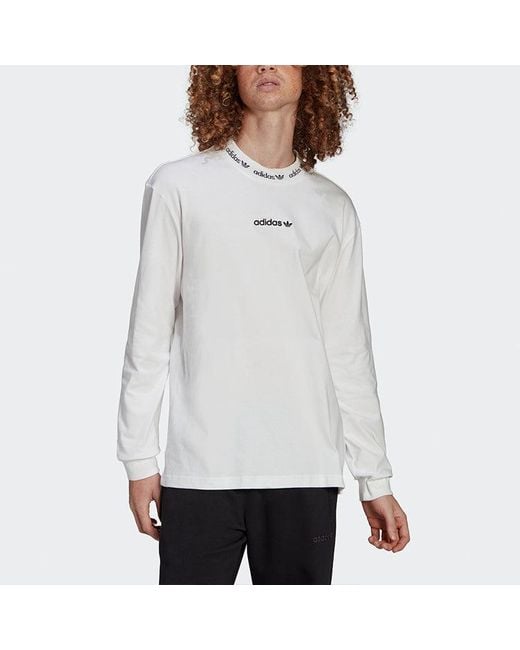 Adidas White Originals Solid Color Collar Long Sleeves for men