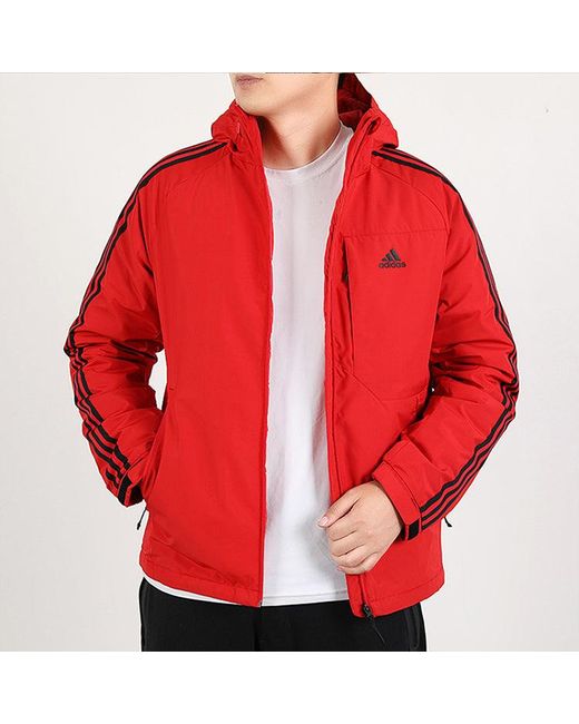 Adidas Red 3St Down Jkt Stay Warm Outdoor Sports Hooded Down Jacket for men