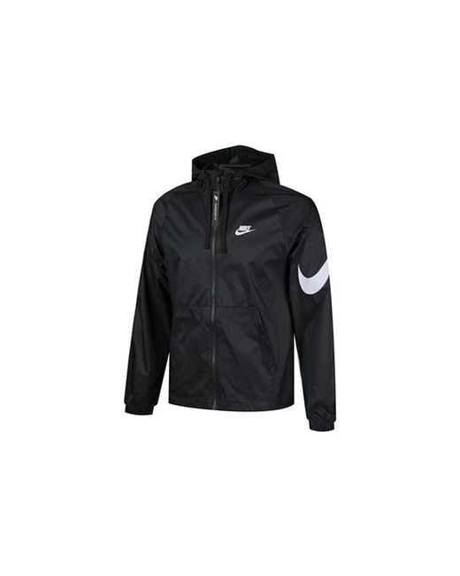 Nike Black Sportswear Swoosh Full-Length Zipper Cardigan Hooded Jacket for men