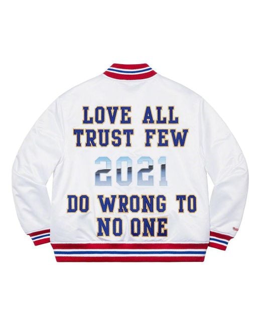Supreme White X Mitchell & Ness Satin Varsity Jacket for men