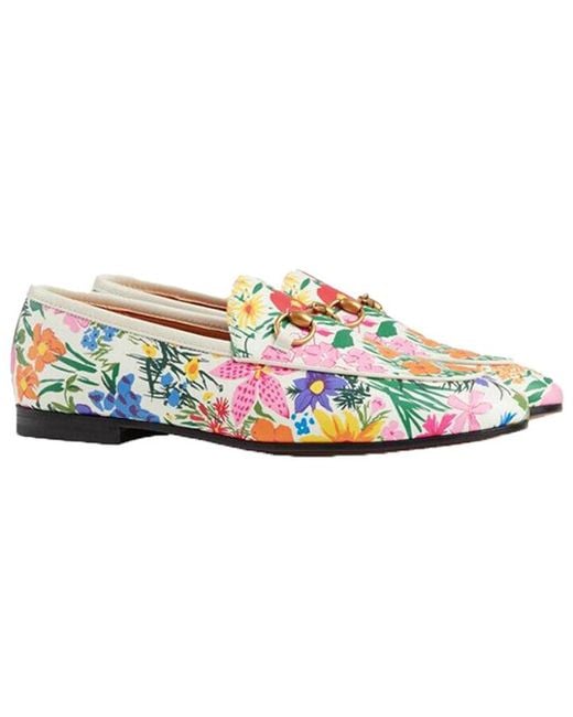 Gucci Blue Leather Floral Print Loafers