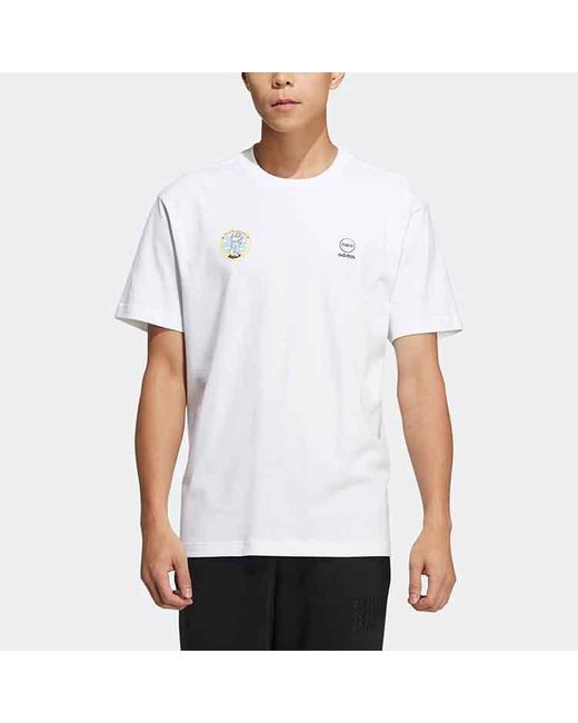Adidas White Neo M Sw Slogan Tee Solid Color Alphabet Printing Athleisure Casual Sports Short Sleeve Couple Style for men