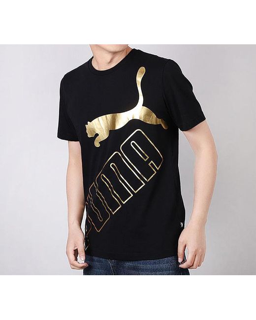 PUMA Black Big Logo Printed Short Sleeve Tee for men