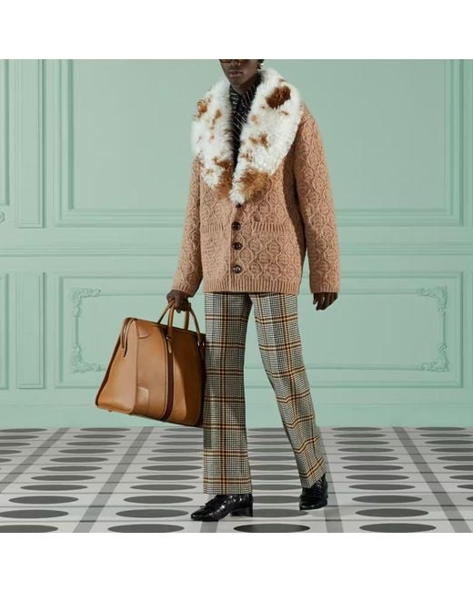 Gucci Natural Wool Knit Coat With Shearling Collar 'Neutrals' for men