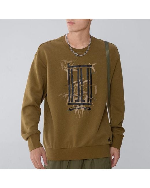 Adidas Green Athleisure Casual Sports Pullover Round Neck for men