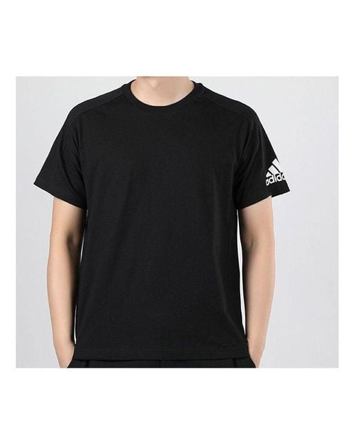 Adidas Black Alphabet Logo Casual Sports Round Neck Short Sleeve for men