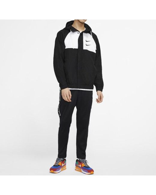 Nike Black Sportswear Swoosh Woven Hooded Jacket for men