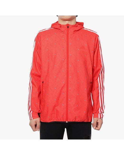 Adidas Red Wb Aop 3S Woven Casual Sports Hooded Jacket for men