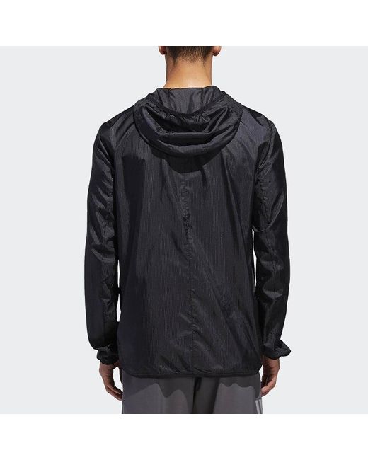 Adidas Black Own The Run Jkt Running Athleisure Casual Sports Hooded Zipper Jacket for men
