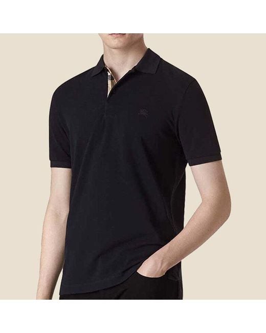 Burberry Blue Logo Embroidered Solid Color Cotton Classic Short Sleeve Polo Shirt for men