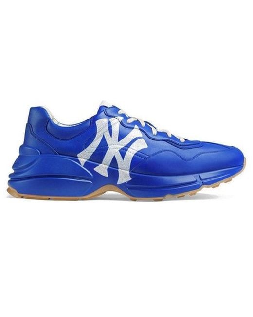 Gucci Blue Rhyton New York Yankees Leather Sneaker for men
