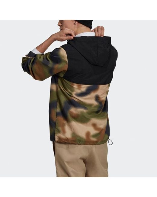 Adidas Black Originals Half Zipper Pullover Hooded Camouflage Printing Jacket for men