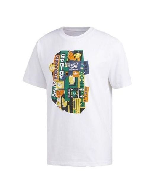 Adidas White Originals Pattern Logo Printing Short Sleeve for men