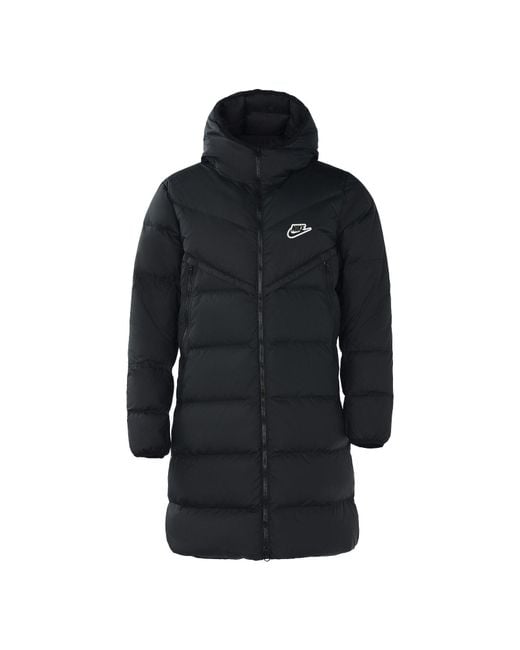 Nike Black Sportswear Down-Fill Windrunner Stay Warm Windproof Mid-Length Hooded Down Jacket for men