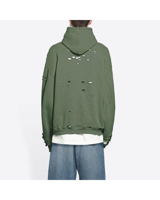 Balenciaga Green Caps Destroyed Hoodie for men