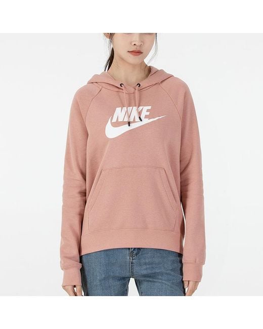 Nike Pink (Wmns) Sportswear Knitting Printing Logo Hoodie Asia Sizing