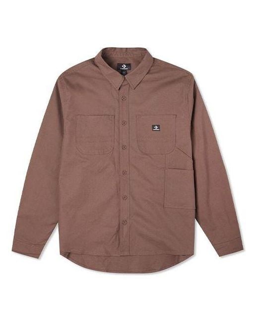 Converse Brown Carpenter Pocket Button Down Long Sleeve Shirt 'Brazil Nut' for men
