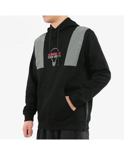 Adidas Black Originals Printing Reflective Hooded Pullover Sports for men