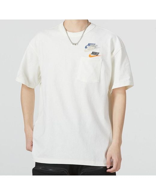 Nike White As Nsw Tee Prem Pocket Casual Breathable Round Neck Logo Solid Color Short Sleeve T-Shirt for men