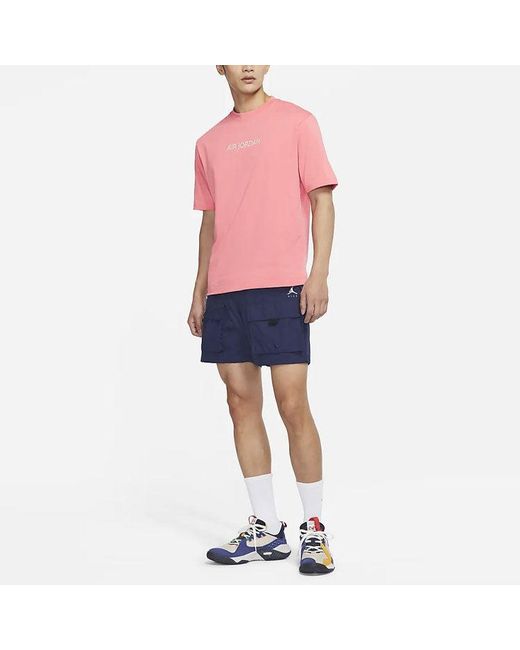 Nike Pink Solid Color Alphabet Logo Printing Round Neck Short Sleeve T-Shirt for men