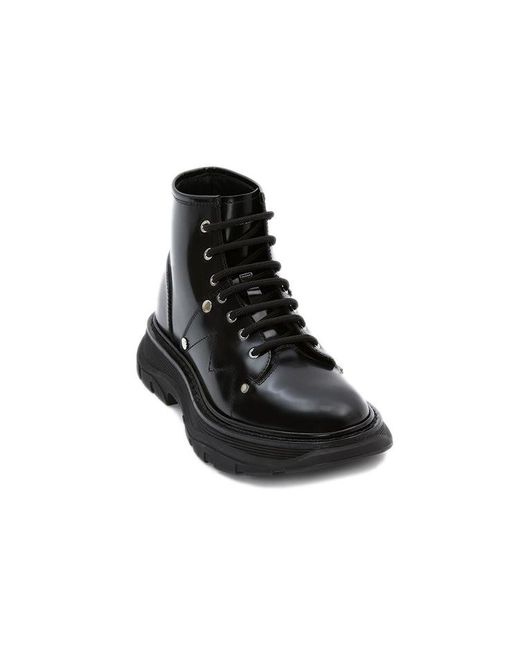 McQueen Black (Wmns) Leather Tread Ankle Boots