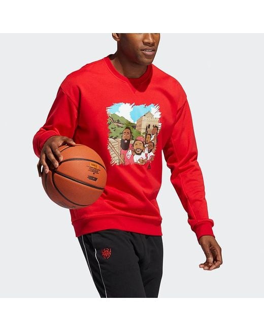Adidas Red Beijing Crew Round Neck Long Sleeves Pullover for men