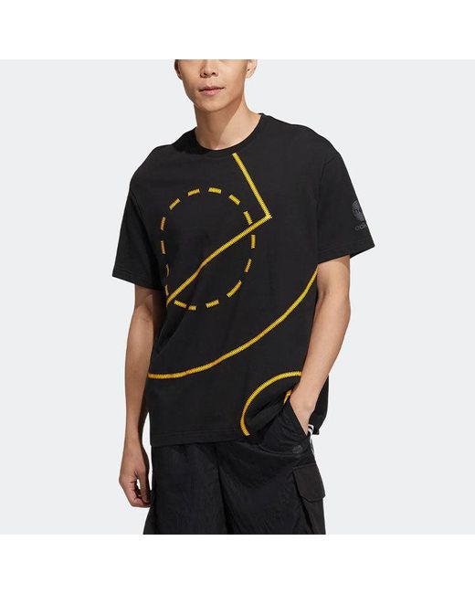 Adidas Black Neo Geometry Pattern Printing Round Neck Short Sleeve T-Shirt for men