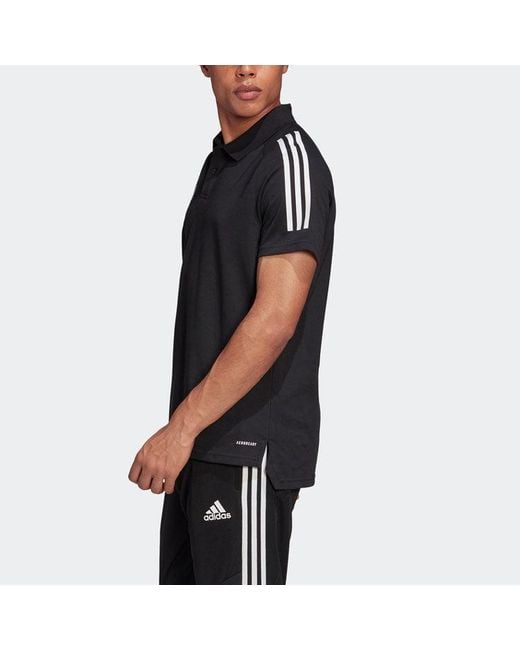 Adidas Black Logo Embroidered Stripe Sports Short Sleeve Polo Shirt for men