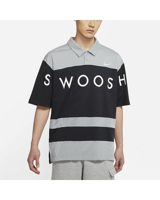 Nike Black Sportswear Swoosh Logo Printing Contrasting Colors Loose Polo Shirt for men