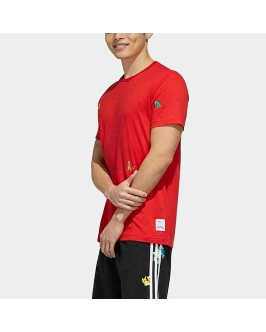 Adidas Red Neo X Pokmon Crossover Series Sports Short Sleeve for men
