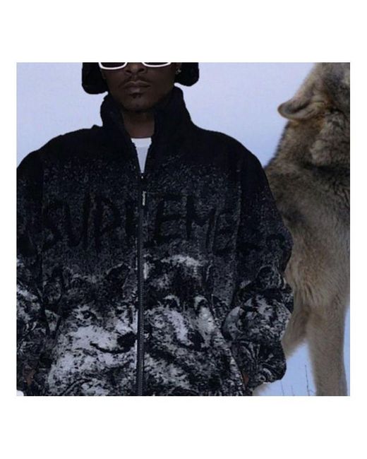 Supreme Black Wolf Fleece Jacket for men