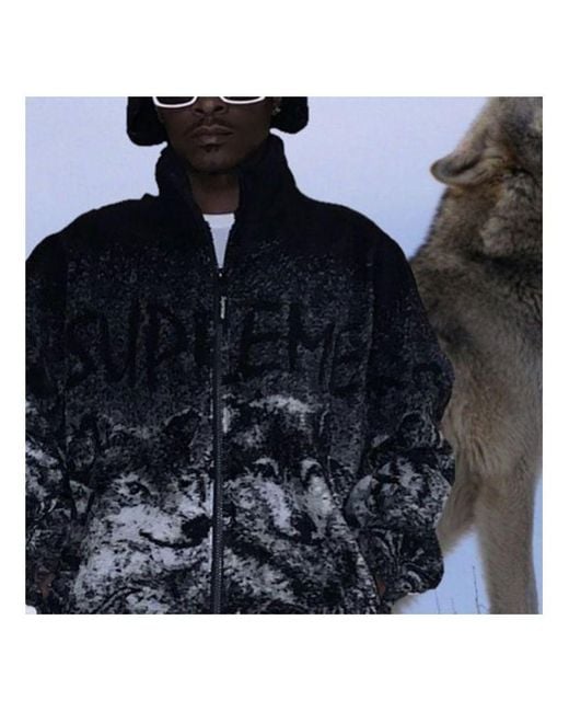 Supreme Black Wolf Fleece Jacket for men