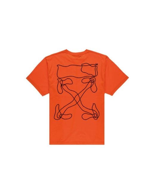 Off-White c/o Virgil Abloh Orange Abstract Arrows Embroidery Short Sleeve Oversize for men