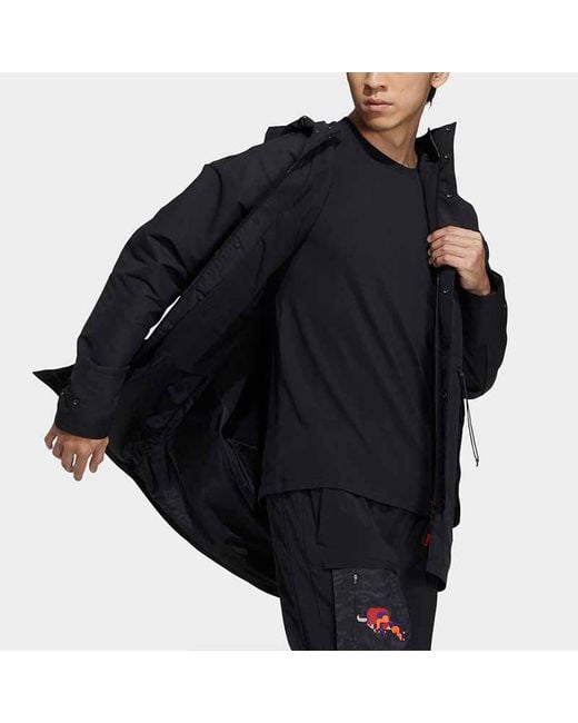 Adidas Black Cny Jkt Top Sports Training Printing Hooded Fleece Lined Woven Jacket for men