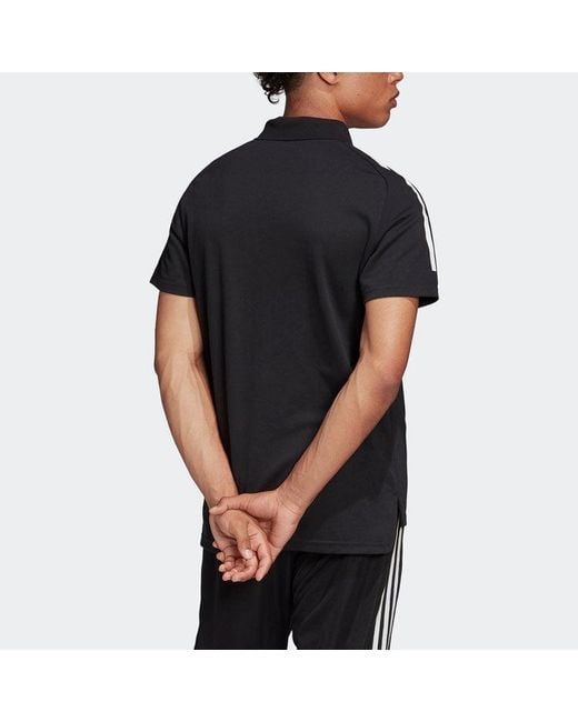 Adidas Black Logo Embroidered Stripe Sports Short Sleeve Polo Shirt for men