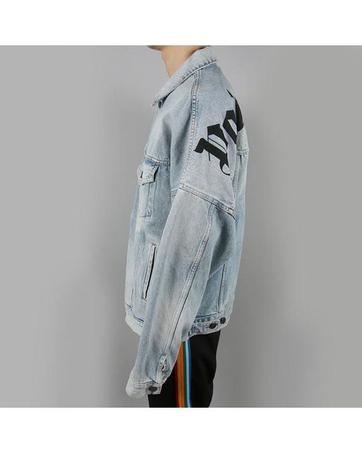 Palm Angels Blue Logo Over Button-Up Denim Jacket 'Light' for men
