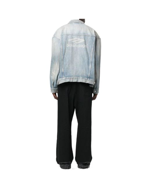 Balenciaga Blue 3B Sports Vintage Denim Jacket Large Fit 'Light' for men