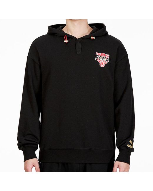 PUMA Black Logo Printing Round-Neck Sweatshirt for men