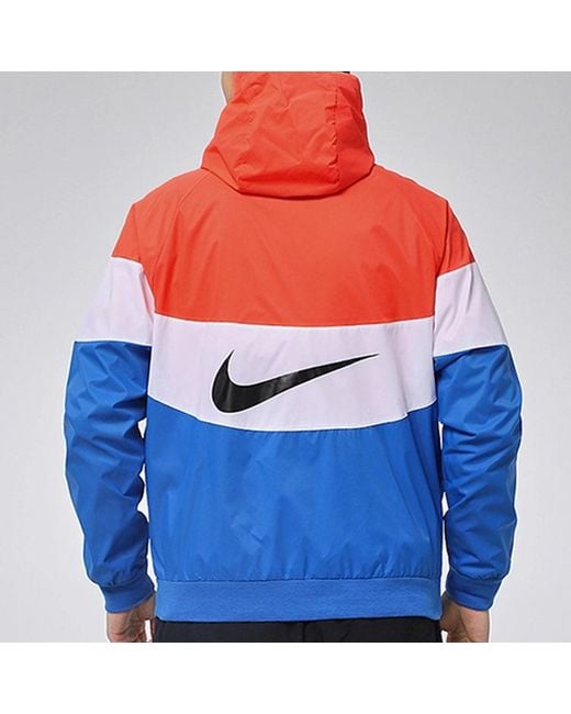 Nike Blue Woven Windproof Athleisure Casual Sports Hooded Jacket for men