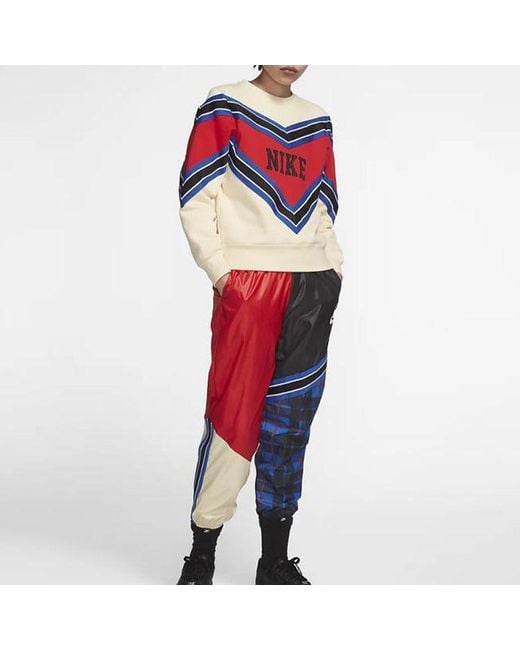 Nike Blue (Wmns) Splicing Fleece Lined Knit Round Neck Pullover