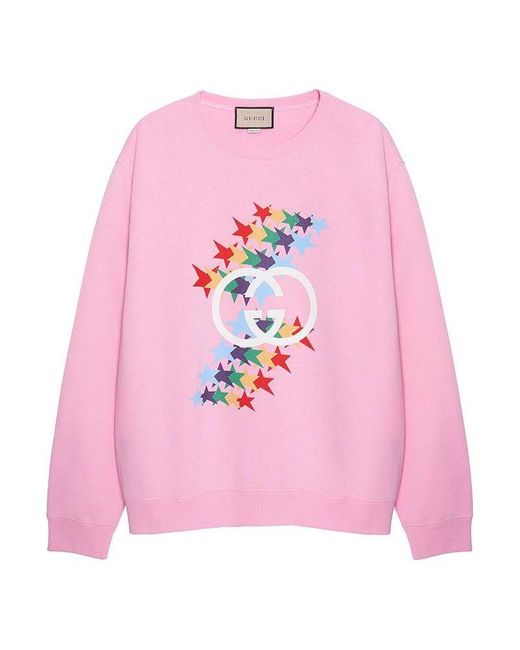 Gucci Pink Fw21 Stars Crewneck Sweatshirt for men