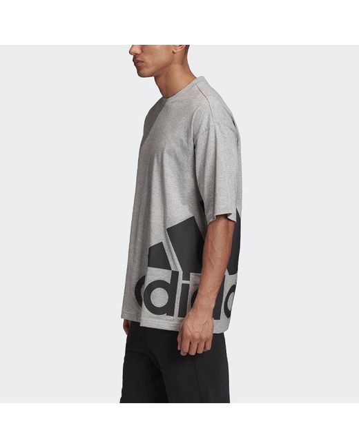 Adidas Gray M Mh Boxbos Tee Logo Printing Training Sports Round Neck Short Sleeve for men