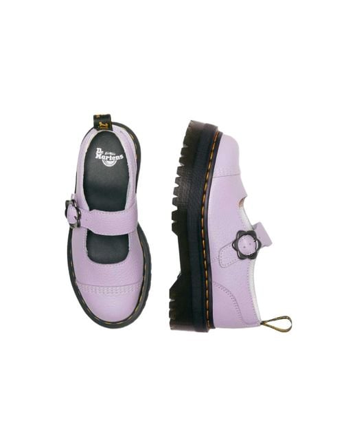 Dr. Martens Purple (Wmns) Addina Flower Buckle Leather Platform Shoes 'Lilac'