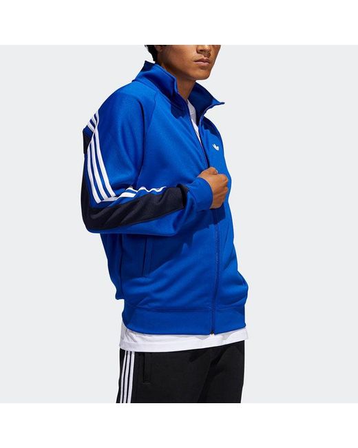 Adidas Blue Originals Solid Color Logo Stand Collar Athleisure Casual Sports Jacket for men
